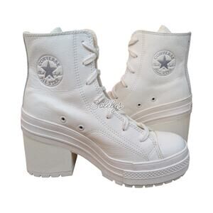 Converse Chuck 70 De Luxe Heel Leather White Egret Silver Sneaker Boot Womens 8